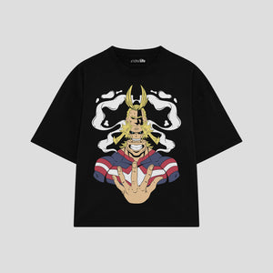 Playera streetwear premium de anime y gaming ExtraLife MX, corte boxy oversized drop shoulder heavyweight en color Deep Black y Off-White, moda urbana mexicana de culto.