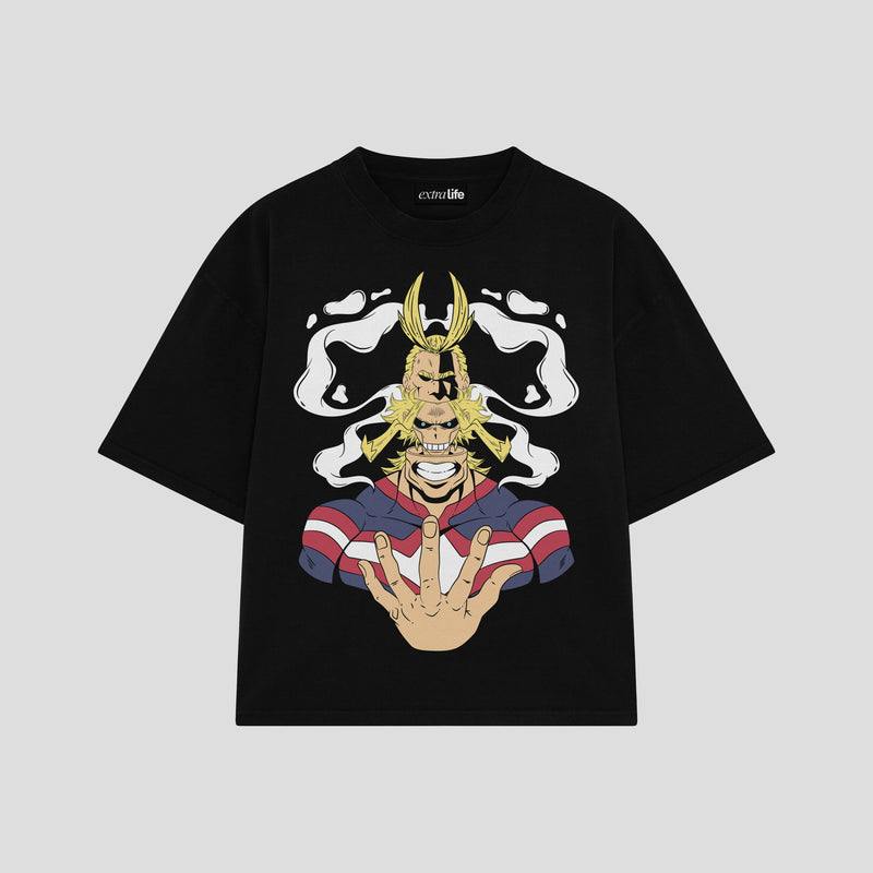 Playera streetwear premium de anime y gaming ExtraLife MX, corte boxy oversized drop shoulder heavyweight en color Deep Black y Off-White, moda urbana mexicana de culto.