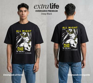 La Academia de Heroes | El Plus Ultra Original #02459 - Playera Oversized Premium | Deep Black - Foto en modelo