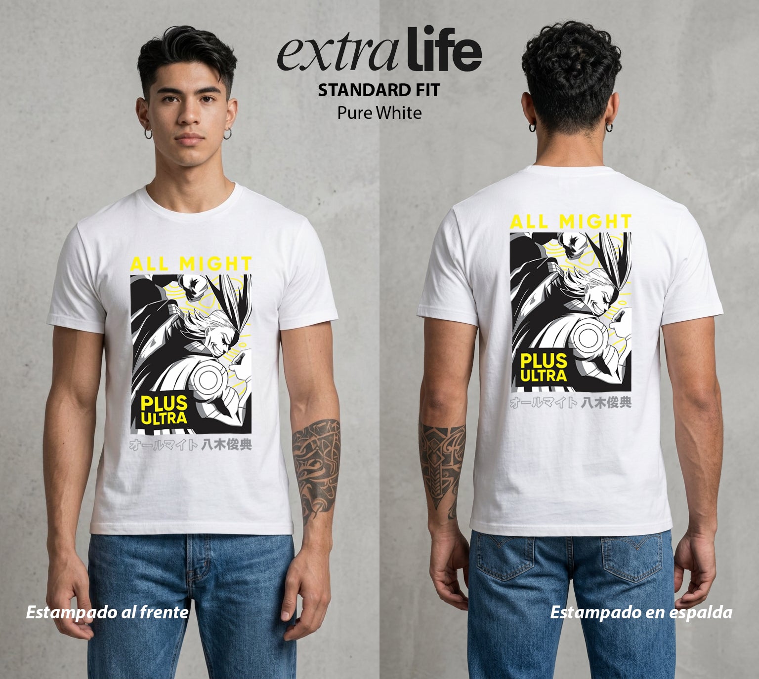 La Academia de Heroes | El Plus Ultra Original #02459 - Playera Standard Fit | Pure White - Foto en modelo