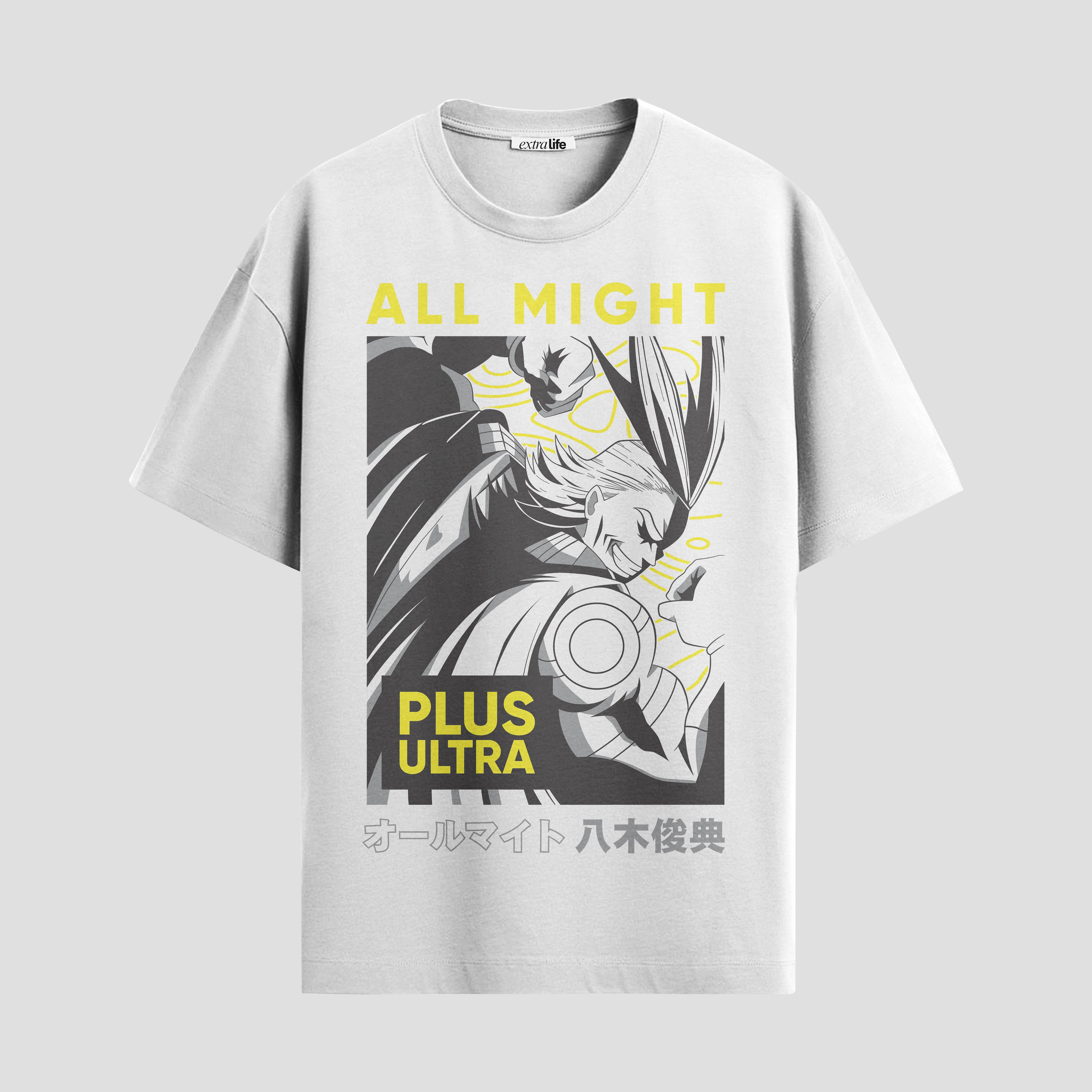 Playera urbana de anime y gaming ExtraLife MX, corte Standard Fit unisex ligero y transpirable en color Deep Black y Pure White, ropa de uso diario para gym y casual.