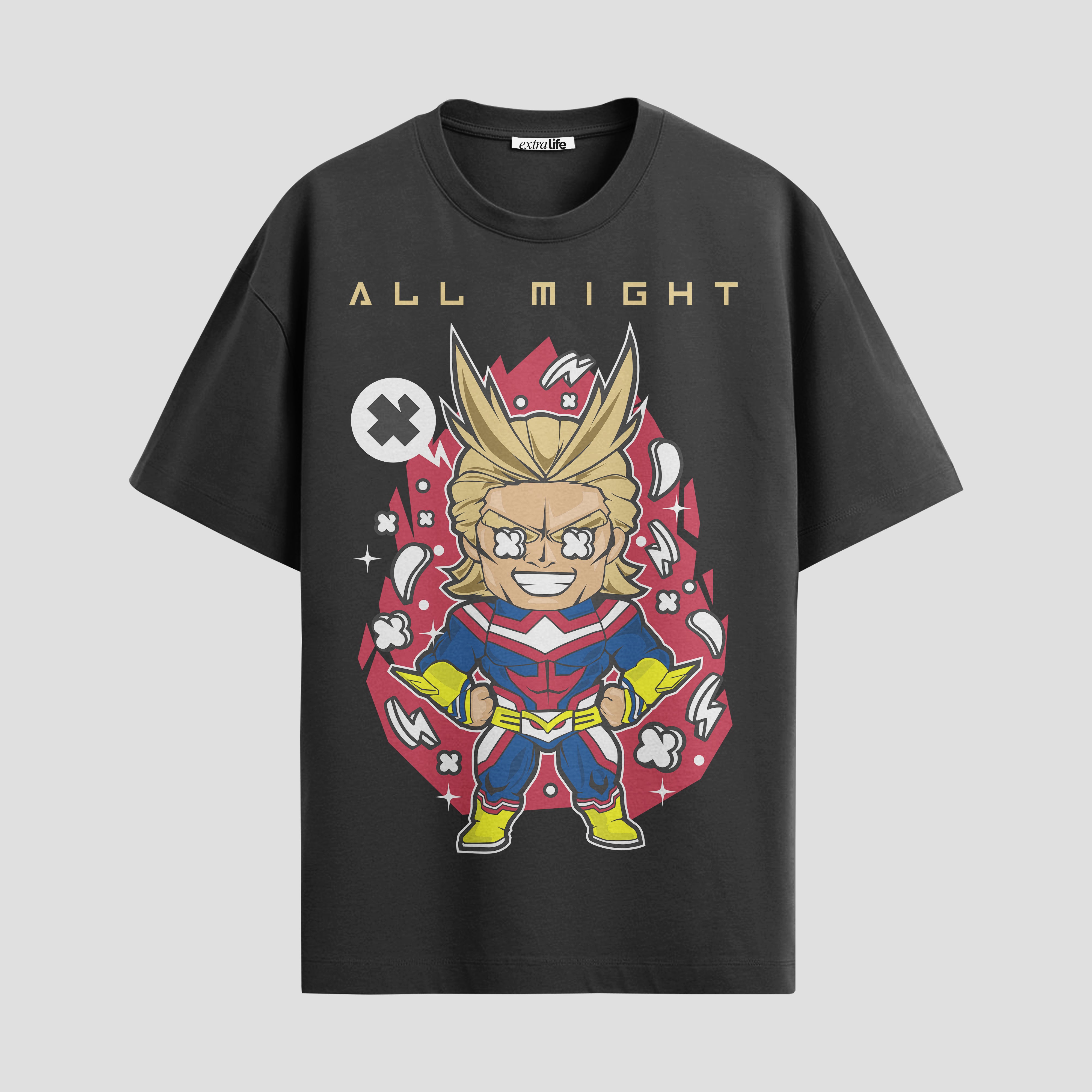 Playera urbana de anime y gaming ExtraLife MX, corte Standard Fit unisex ligero y transpirable en color Deep Black y Pure White, ropa de uso diario para gym y casual.