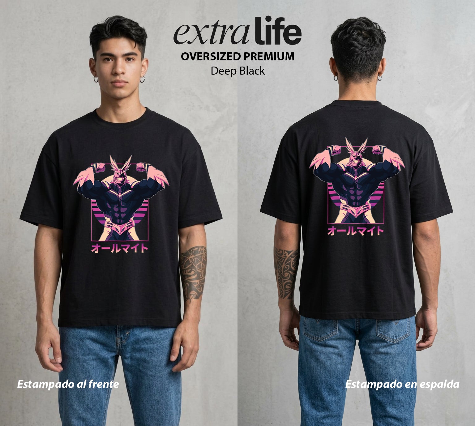 La Academia de Heroes | El Simbolo de la Paz al Atardecer #02462 - Playera Oversized Premium | Deep Black - Foto en modelo