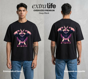 La Academia de Heroes | El Simbolo de la Paz al Atardecer #02462 - Playera Oversized Premium | Deep Black - Foto en modelo