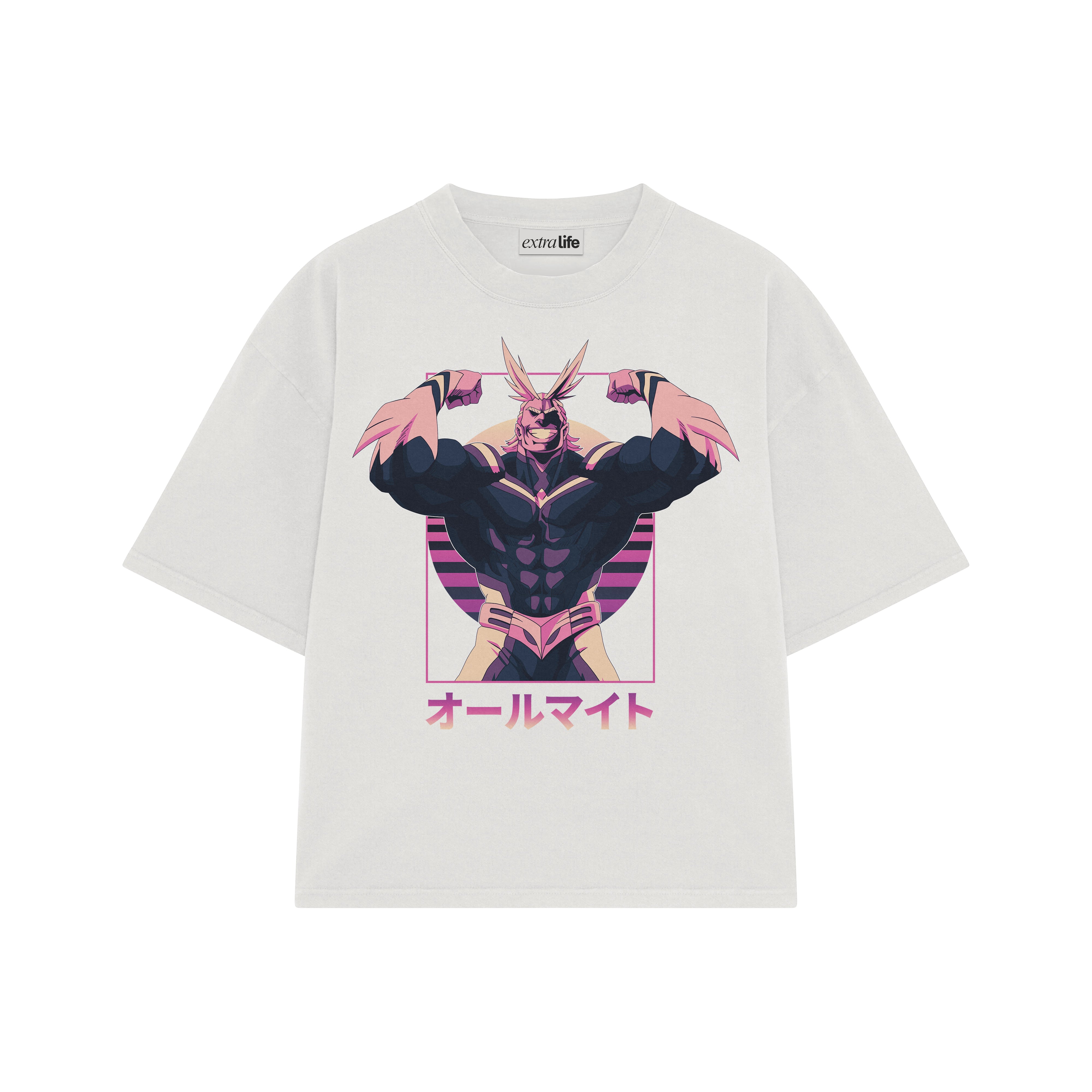 Playera streetwear premium de anime y gaming ExtraLife MX, corte boxy oversized drop shoulder heavyweight en color Deep Black y Off-White, moda urbana mexicana de culto.