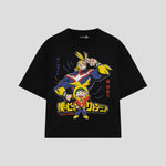 Playera streetwear premium de anime y gaming ExtraLife MX, corte boxy oversized drop shoulder heavyweight en color Deep Black y Off-White, moda urbana mexicana de culto.