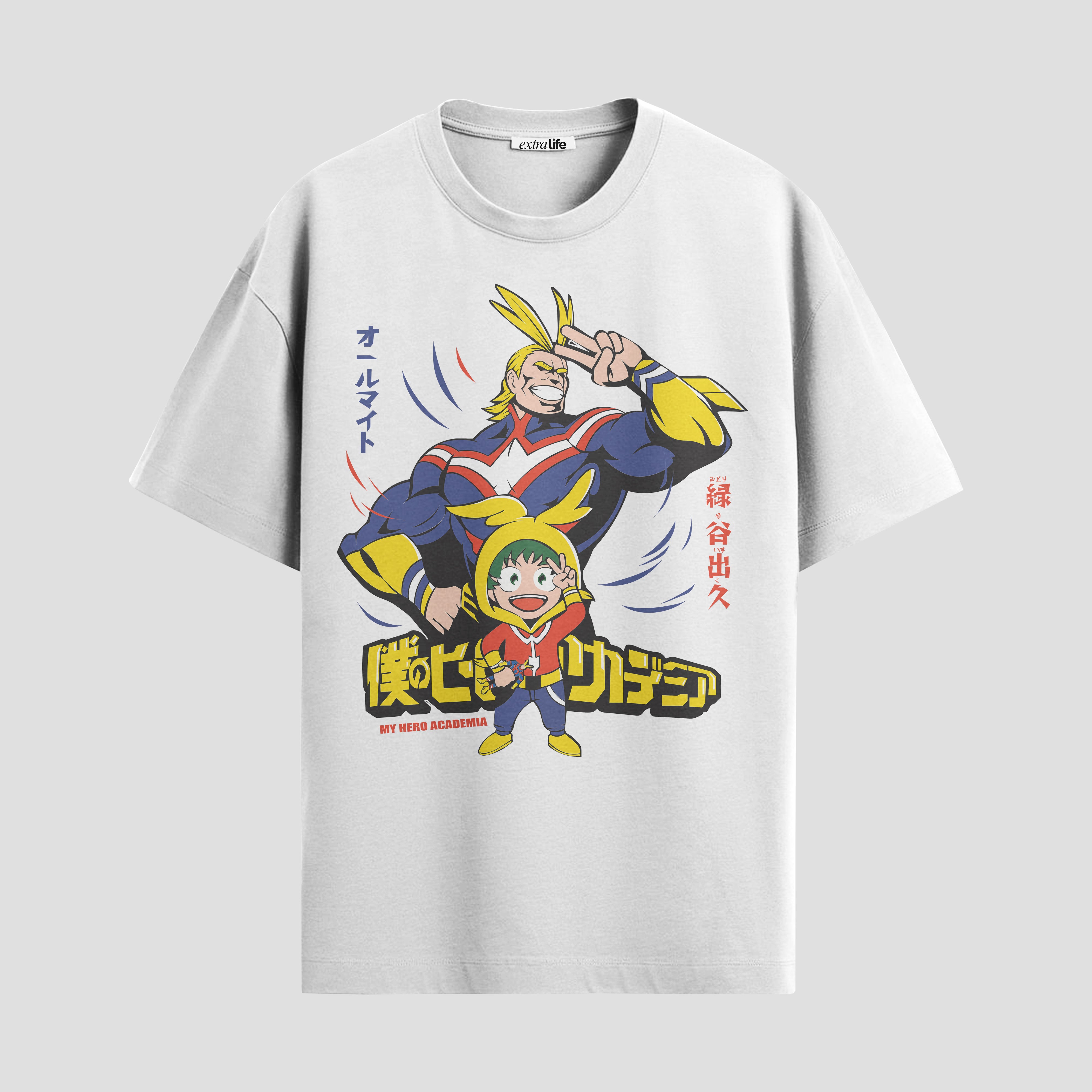 Playera urbana de anime y gaming ExtraLife MX, corte Standard Fit unisex ligero y transpirable en color Deep Black y Pure White, ropa de uso diario para gym y casual.