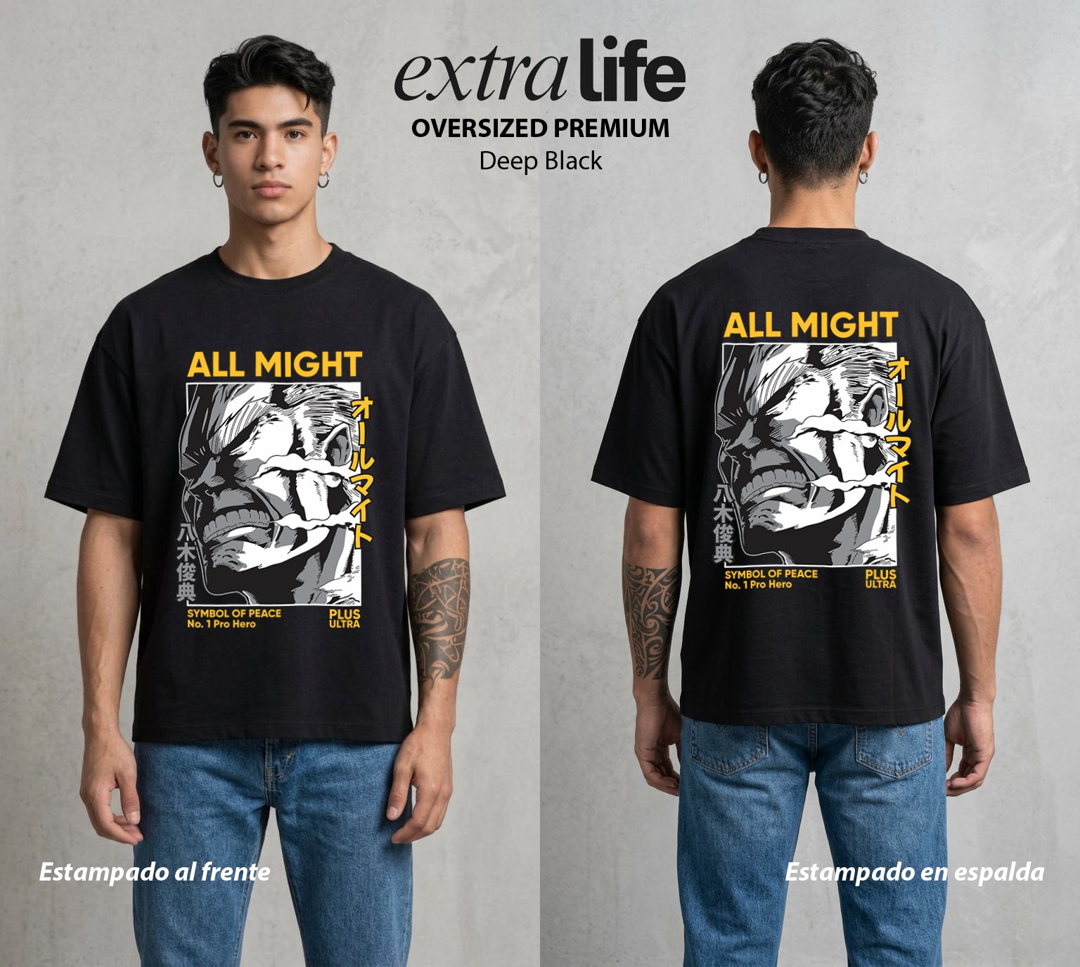 La Academia de Heroes | Plus Ultra del Mundo #02464 - Playera Oversized Premium | Deep Black - Foto en modelo