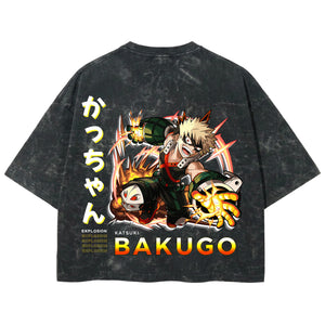 Playera streetwear premium de anime y gaming ExtraLife MX, corte boxy deluxe mineral wash heavyweight en color Acid Wash, moda urbana mexicana de culto.
