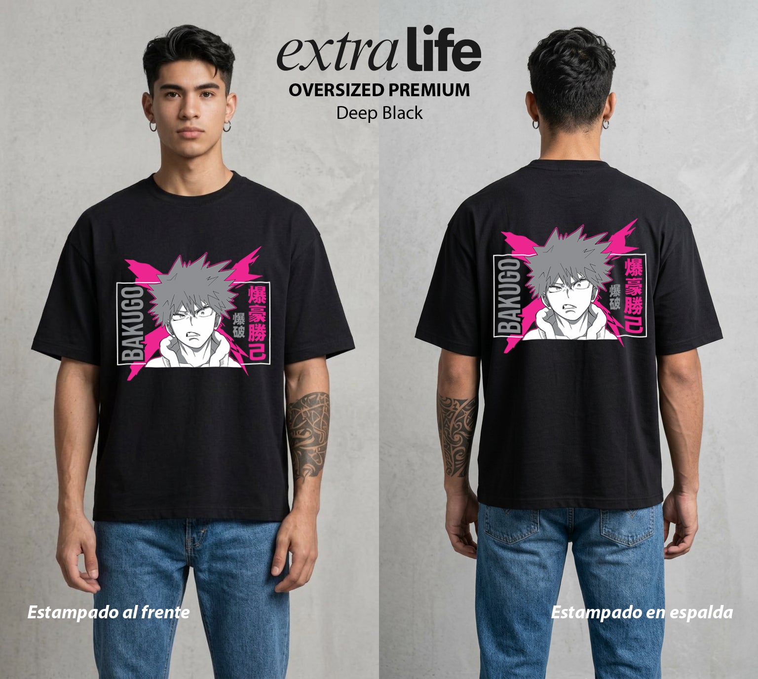 La Academia de Heroes | El Orgullo Explosivo #02466 - Playera Oversized Premium | Deep Black - Foto en modelo
