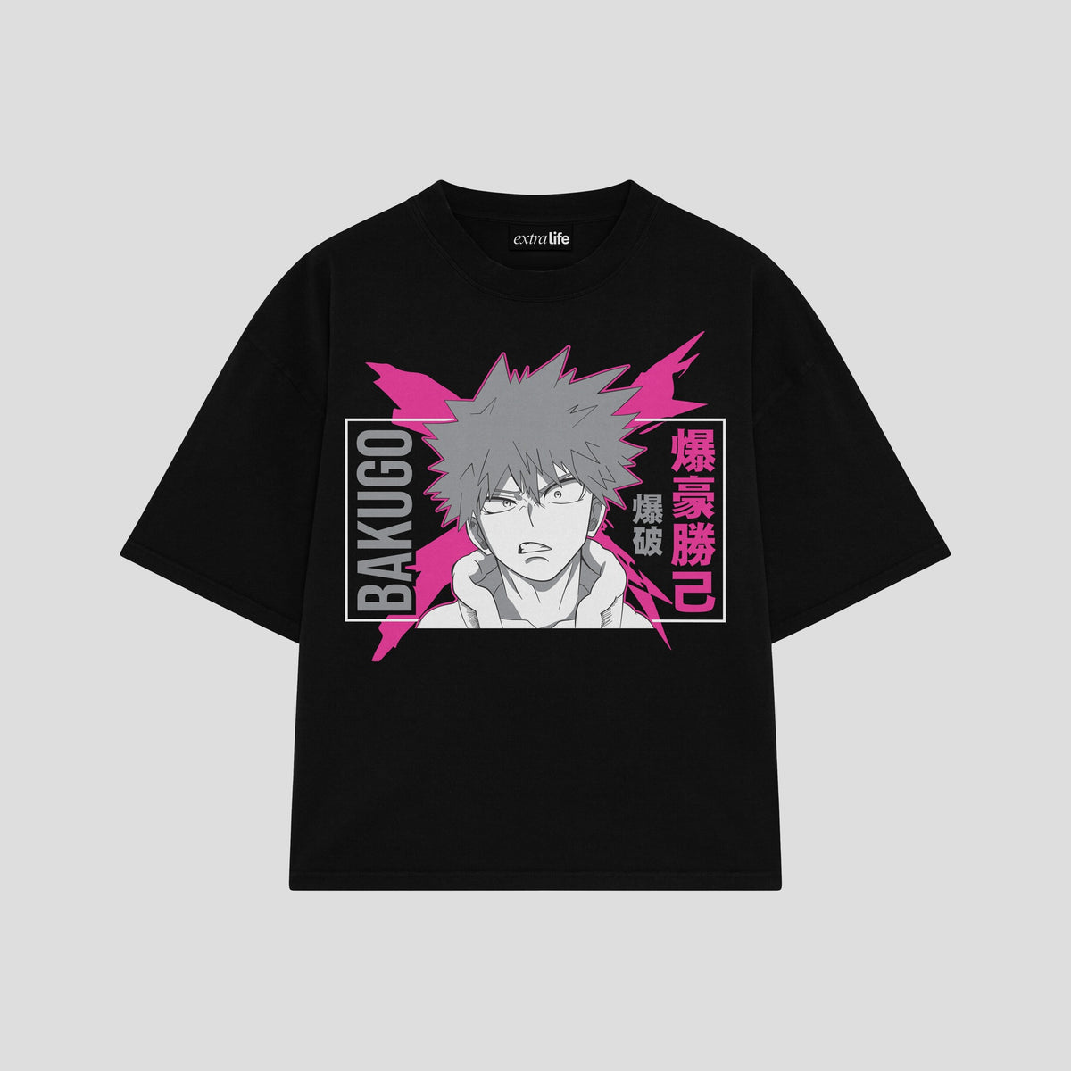 Playera streetwear premium de anime y gaming ExtraLife MX, corte oversized drop shoulder ligero y fresco en color Deep Black y Off-White, moda urbana mexicana de culto.