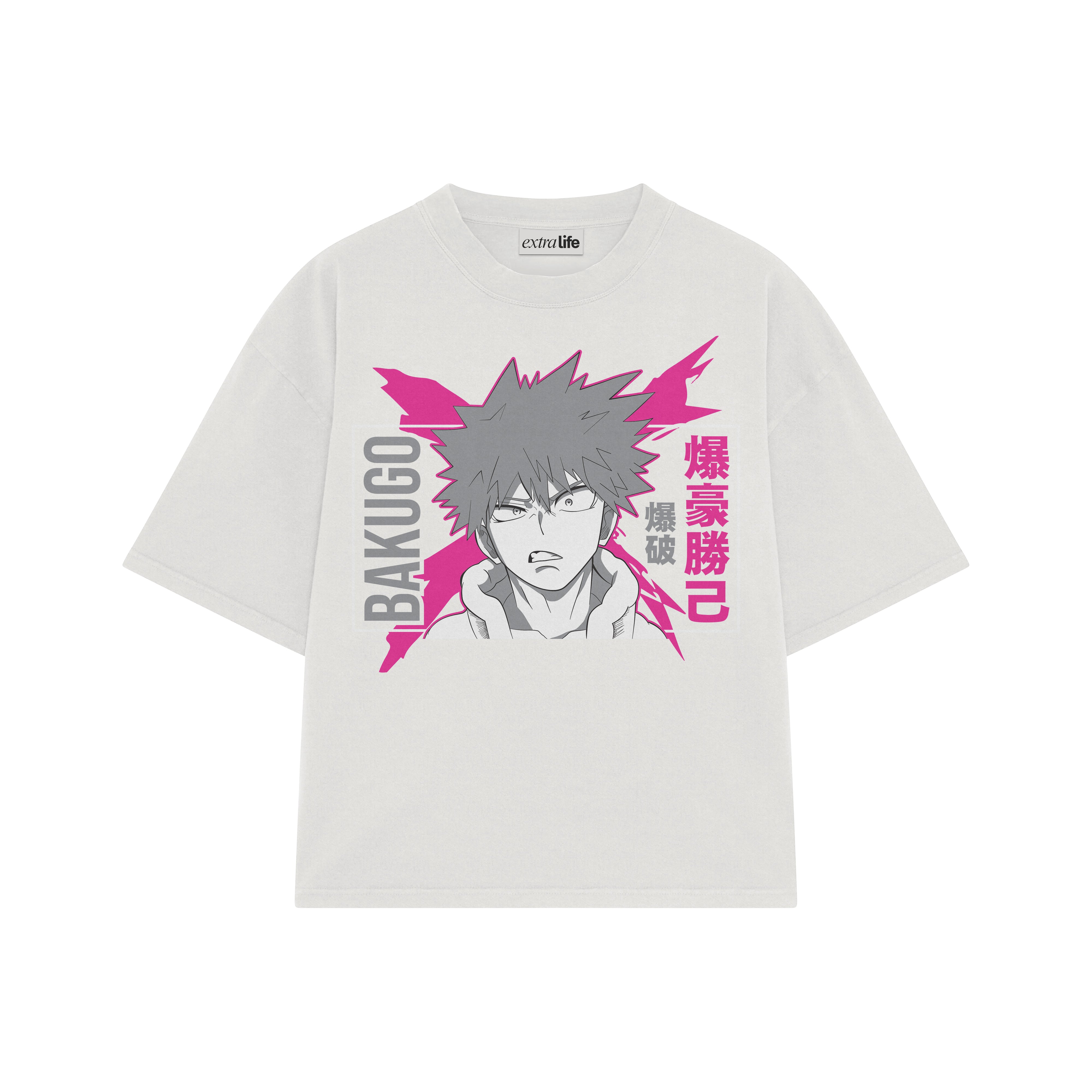 Playera streetwear premium de anime y gaming ExtraLife MX, corte boxy oversized drop shoulder heavyweight en color Deep Black y Off-White, moda urbana mexicana de culto.