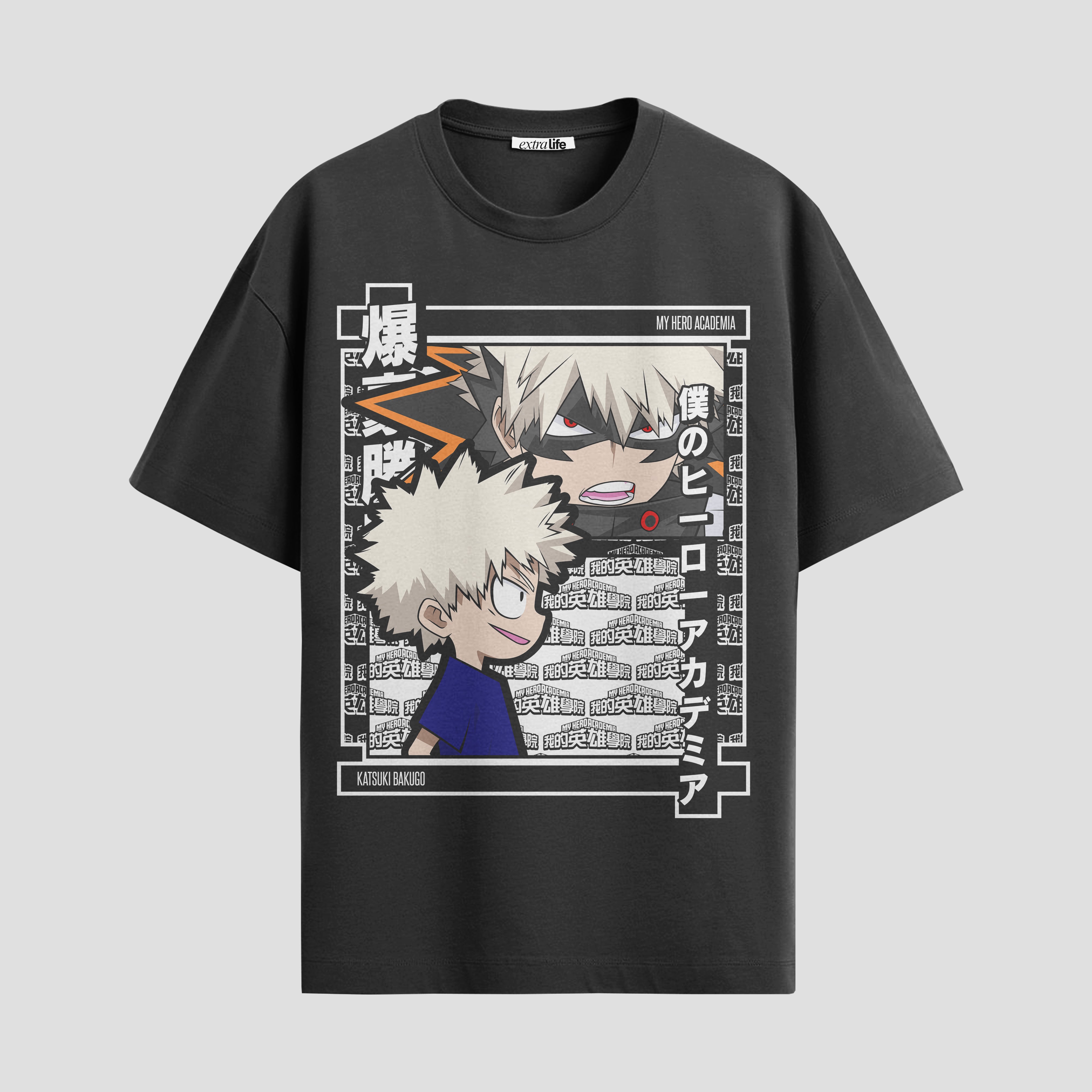 Playera urbana de anime y gaming ExtraLife MX, corte Standard Fit unisex ligero y transpirable en color Deep Black y Pure White, ropa de uso diario para gym y casual.