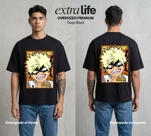 La Academia de Heroes | El Campeón Explosivo #02469 - Playera Oversized Premium | Deep Black - Foto en modelo