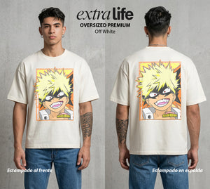 La Academia de Heroes | El Campeón Explosivo #02469 - Playera Oversized Premium | Off White - Foto en modelo