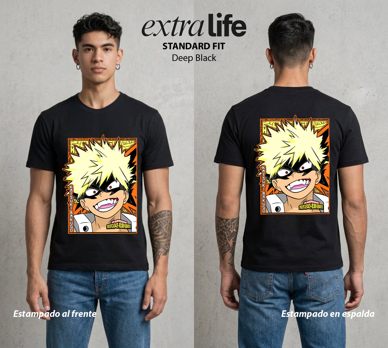 La Academia de Heroes | El Campeón Explosivo #02469 - Playera Standard Fit | Deep Black - Foto en modelo