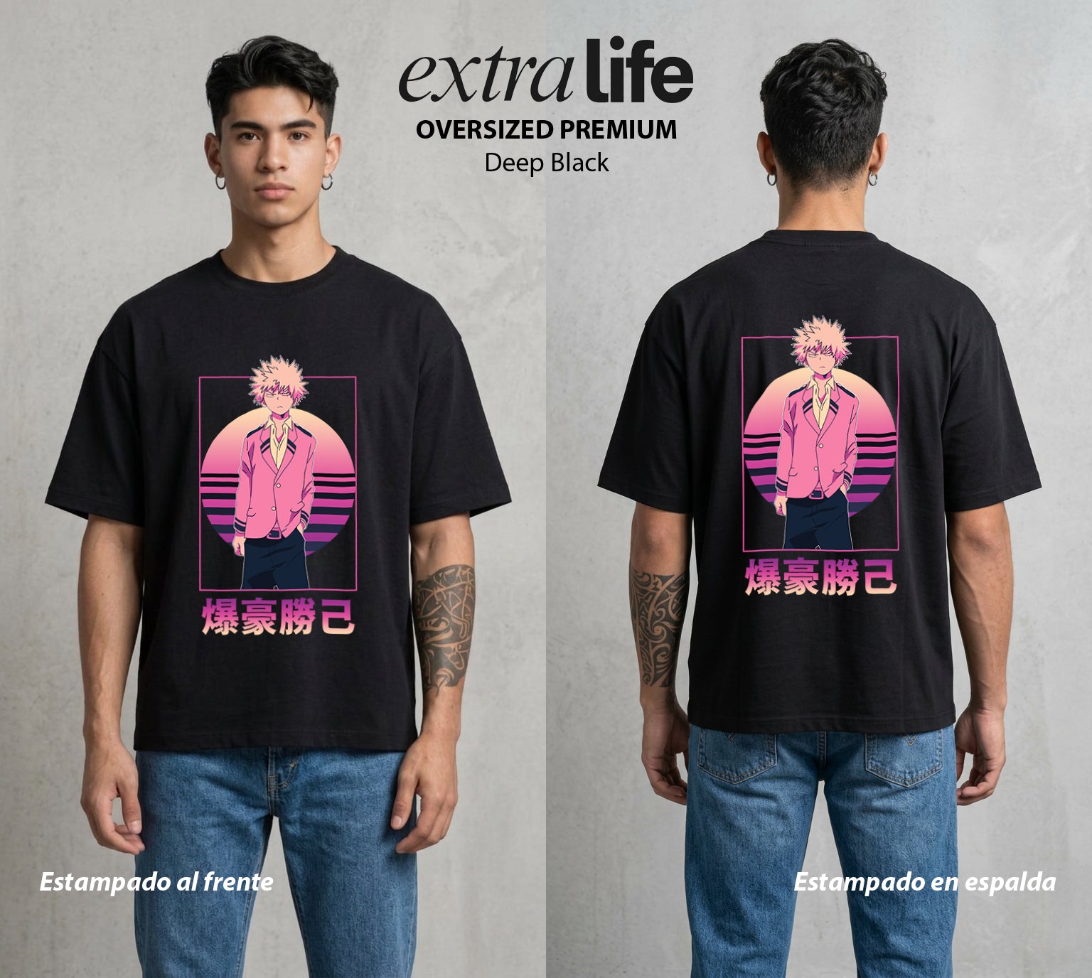La Academia de Heroes | Explosion Total al Atardecer #02470 - Playera Oversized Premium | Deep Black - Foto en modelo