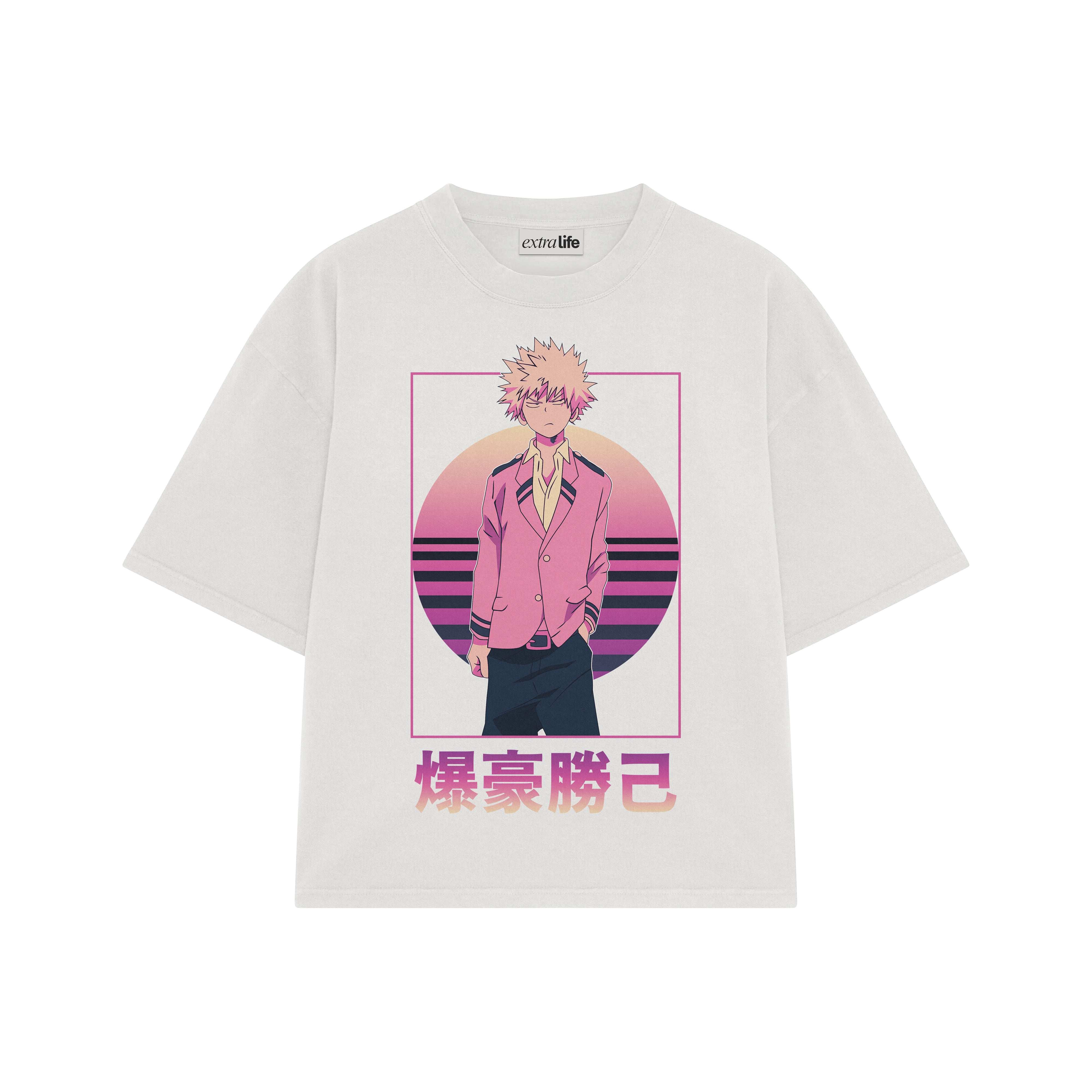 Playera streetwear premium de anime y gaming ExtraLife MX, corte boxy oversized drop shoulder heavyweight en color Deep Black y Off-White, moda urbana mexicana de culto.