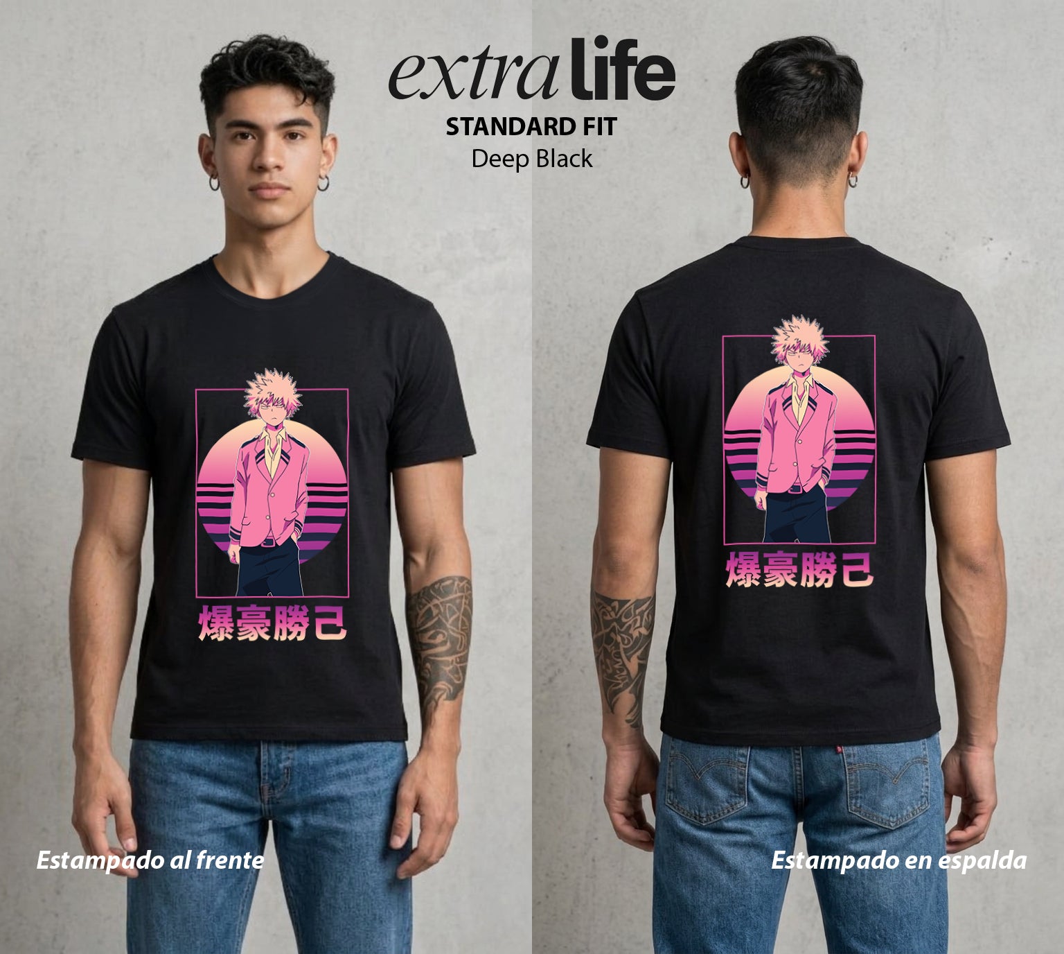La Academia de Heroes | Explosion Total al Atardecer #02470 - Playera Standard Fit | Deep Black - Foto en modelo