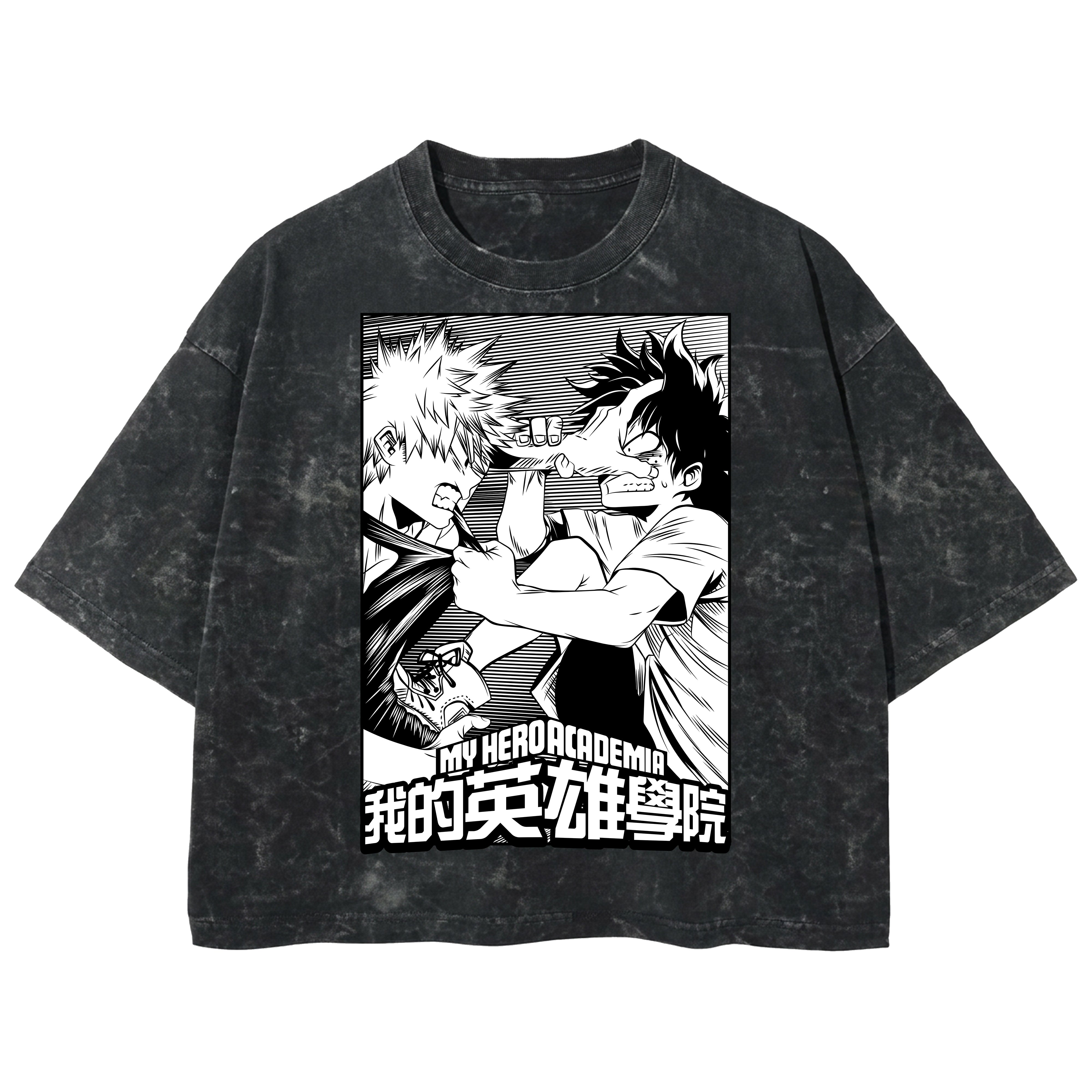 Playera streetwear premium de anime y gaming ExtraLife MX, corte boxy deluxe mineral wash heavyweight en color Acid Wash, moda urbana mexicana de culto.