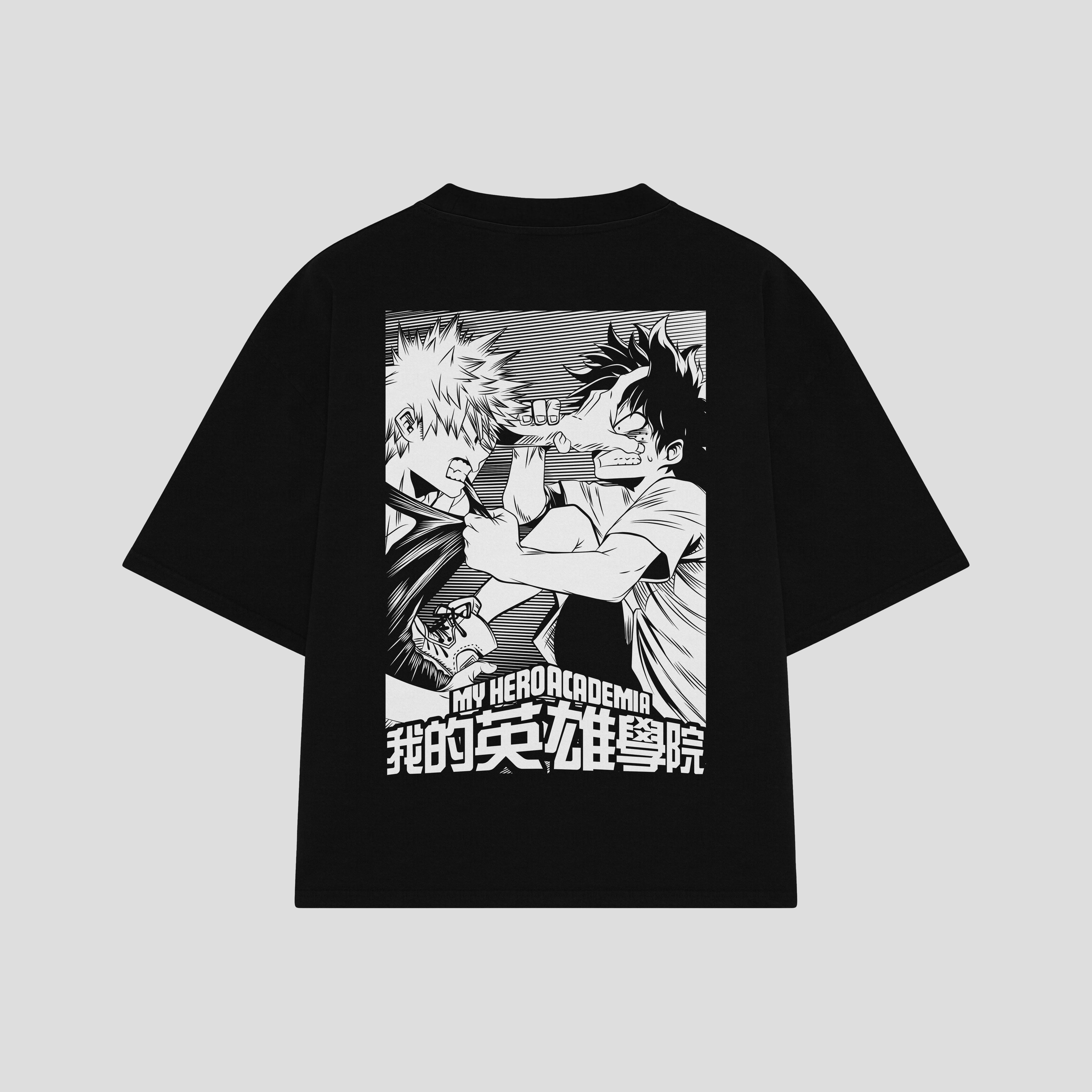 Playera streetwear premium de anime y gaming ExtraLife MX, corte boxy oversized drop shoulder heavyweight en color Deep Black y Off-White, moda urbana mexicana de culto.