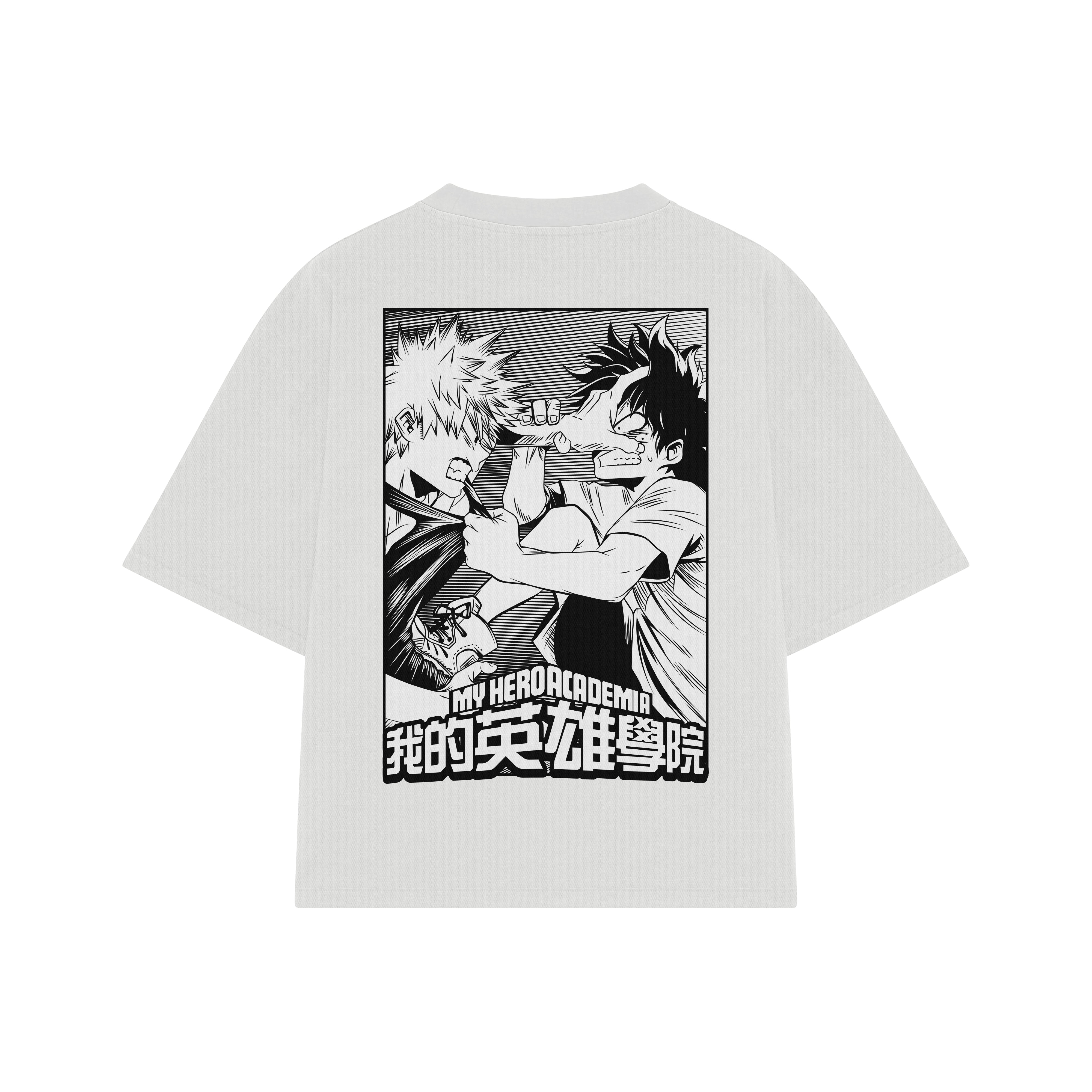 Playera streetwear premium de anime y gaming ExtraLife MX, corte boxy oversized drop shoulder heavyweight en color Deep Black y Off-White, moda urbana mexicana de culto.