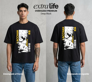 La Academia de Heroes | Orgullo y Explosion #02472 - Playera Oversized Premium | Deep Black - Foto en modelo