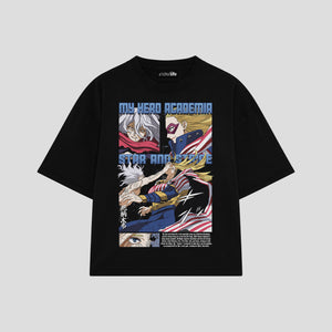Playera streetwear premium de anime y gaming ExtraLife MX, corte boxy oversized drop shoulder heavyweight en color Deep Black y Off-White, moda urbana mexicana de culto.