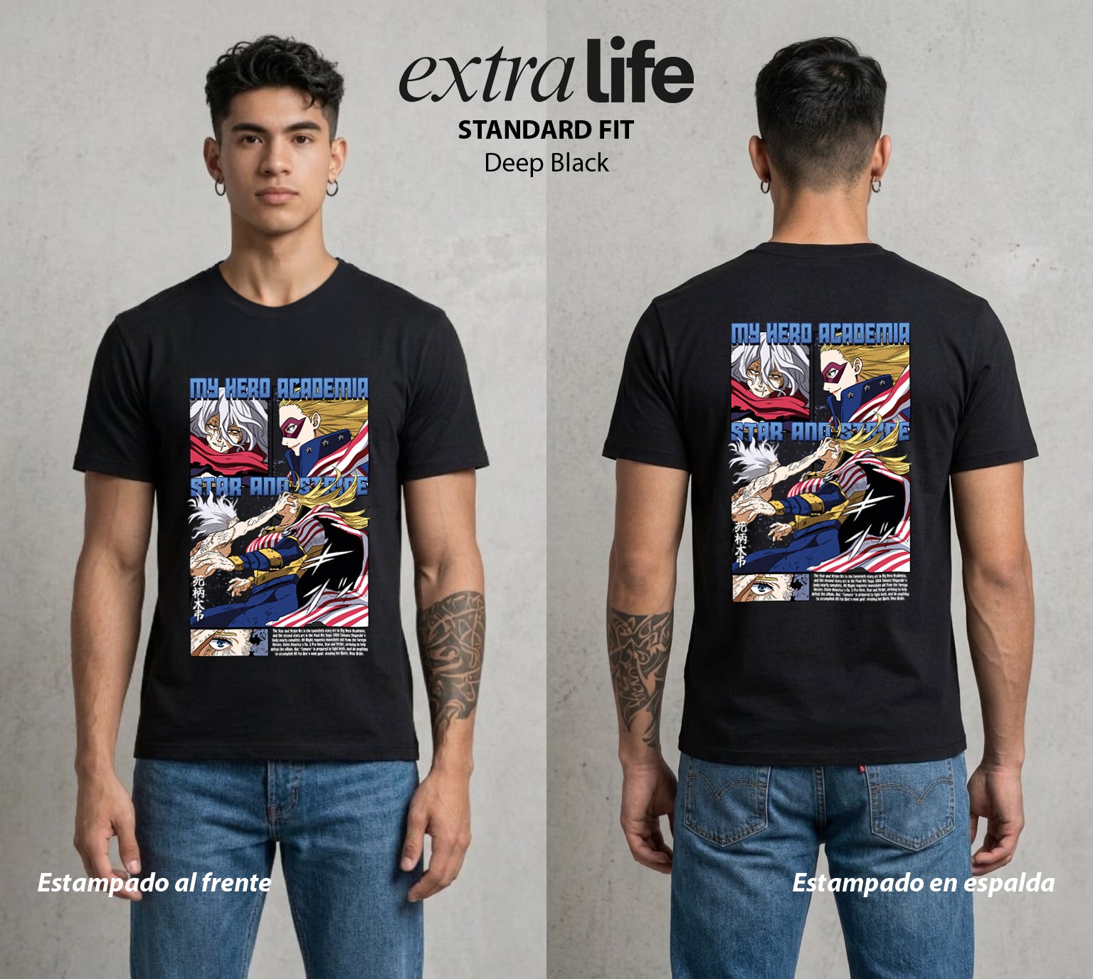 La Academia de Heroes | El Nuevo Simbolo #02473 - Playera Standard Fit | Deep Black - Foto en modelo