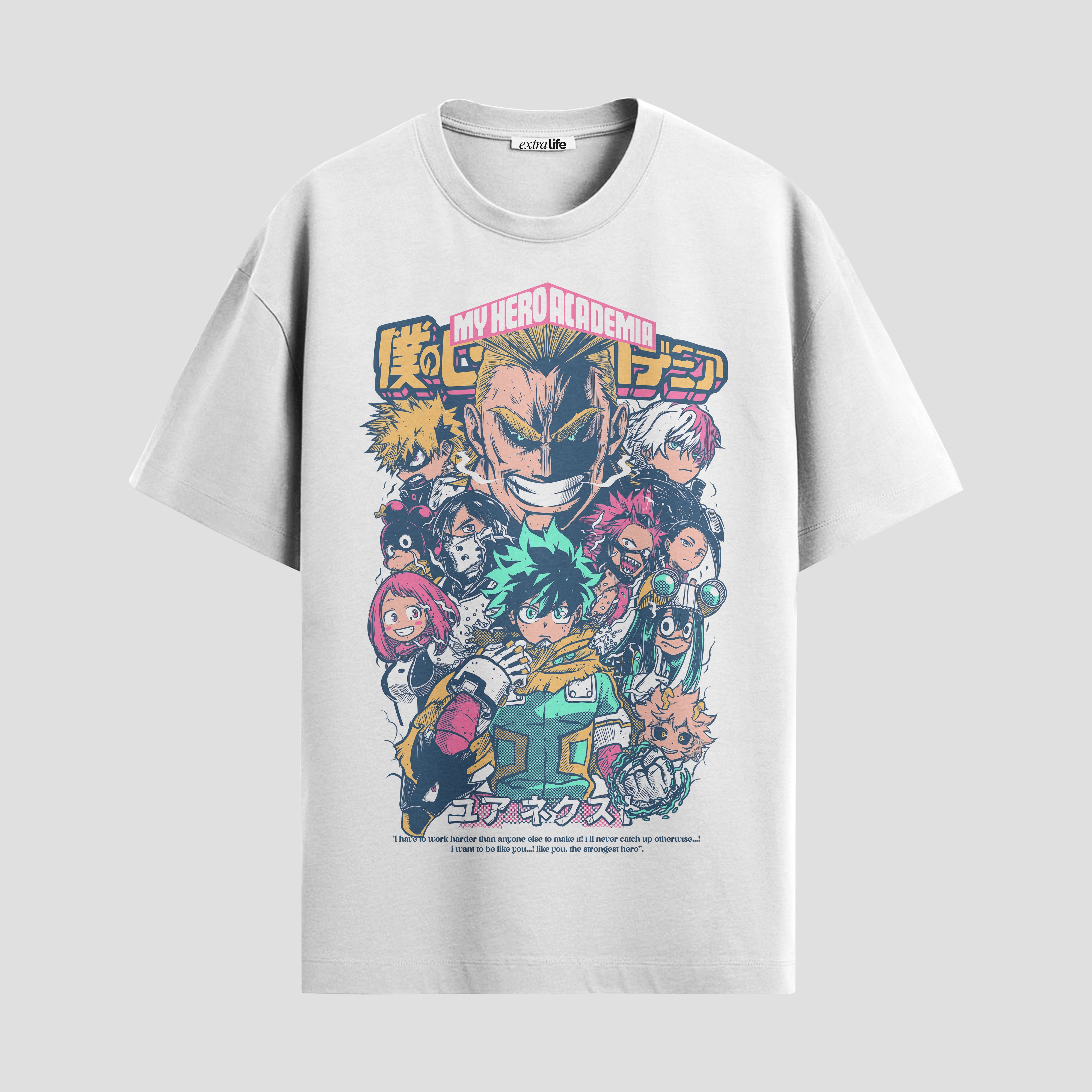 Playera urbana de anime y gaming ExtraLife MX, corte Standard Fit unisex ligero y transpirable en color Deep Black y Pure White, ropa de uso diario para gym y casual.