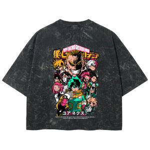 Playera streetwear premium de anime y gaming ExtraLife MX, corte boxy deluxe mineral wash heavyweight en color Acid Wash, moda urbana mexicana de culto.