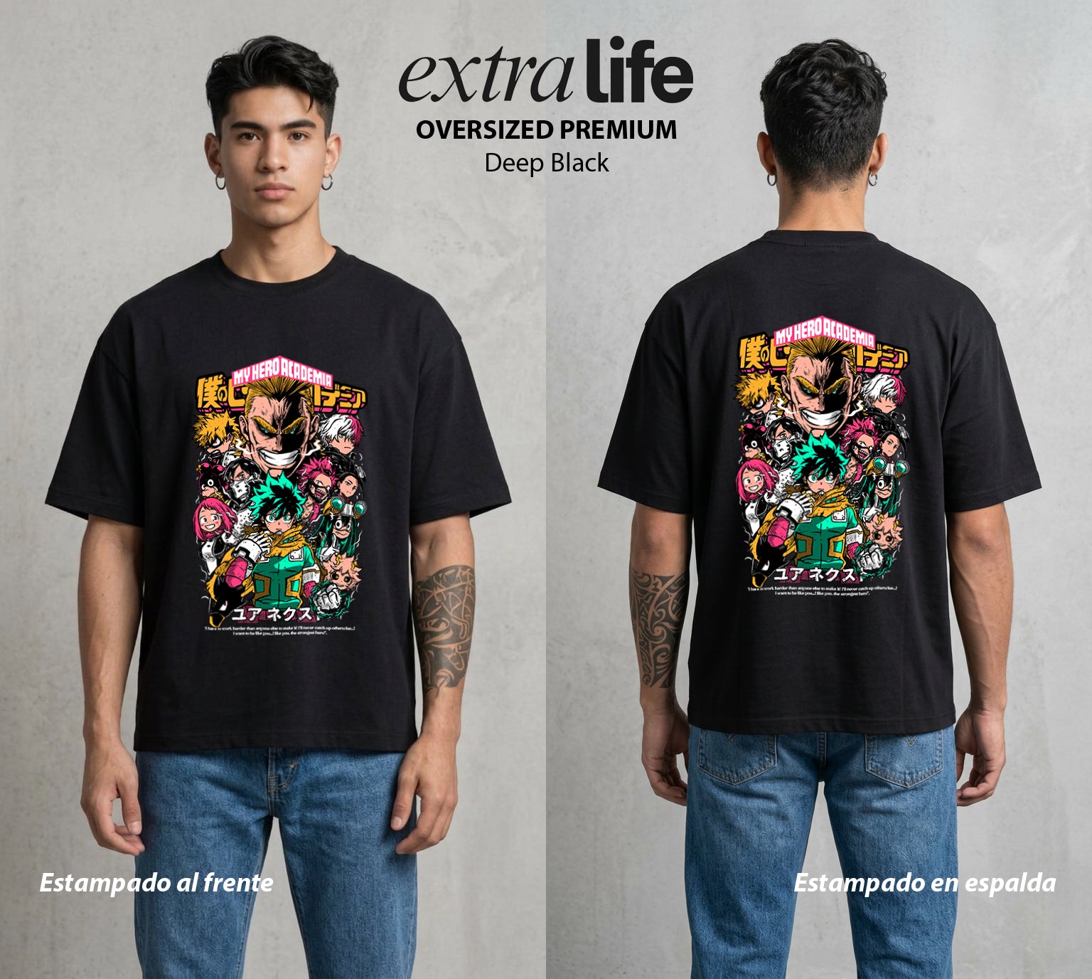 La Academia de Heroes | La Clase del Bien #02477 - Playera Oversized Premium | Deep Black - Foto en modelo