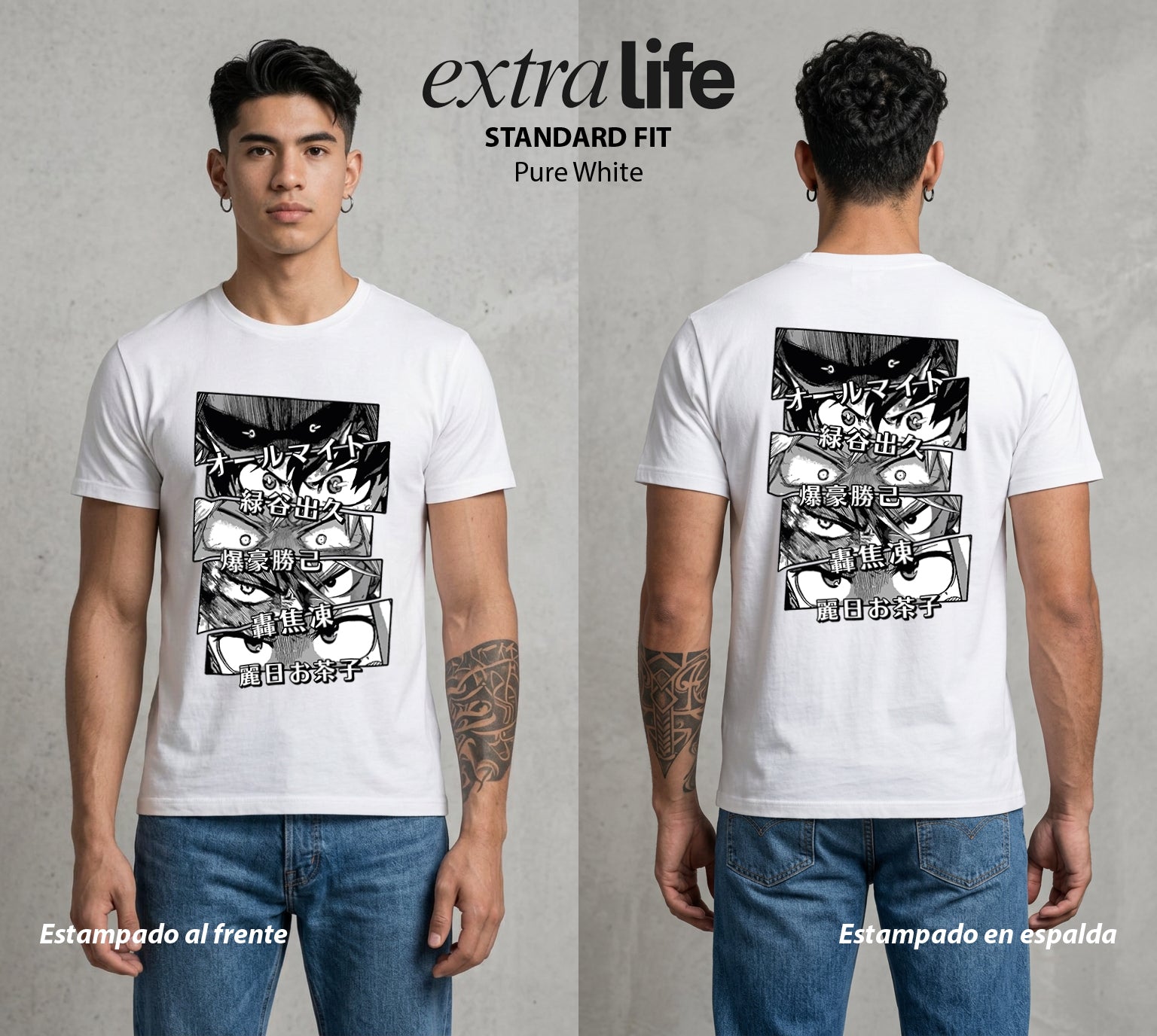 La Academia de Heroes | Los Ojos del Poder #02478 - Playera Standard Fit | Pure White - Foto en modelo