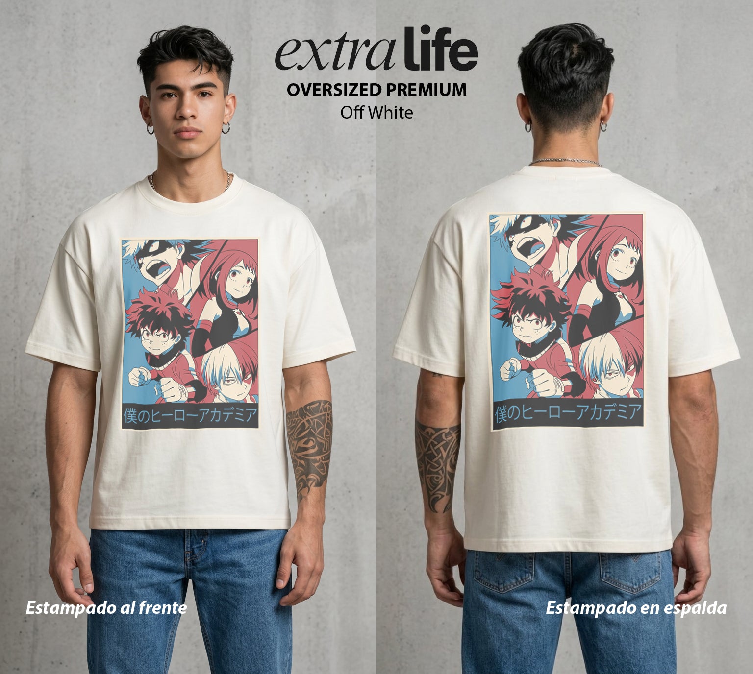 La Academia de Heroes | Los Heroes del Futuro #02480 - Playera Oversized Premium | Off White - Foto en modelo