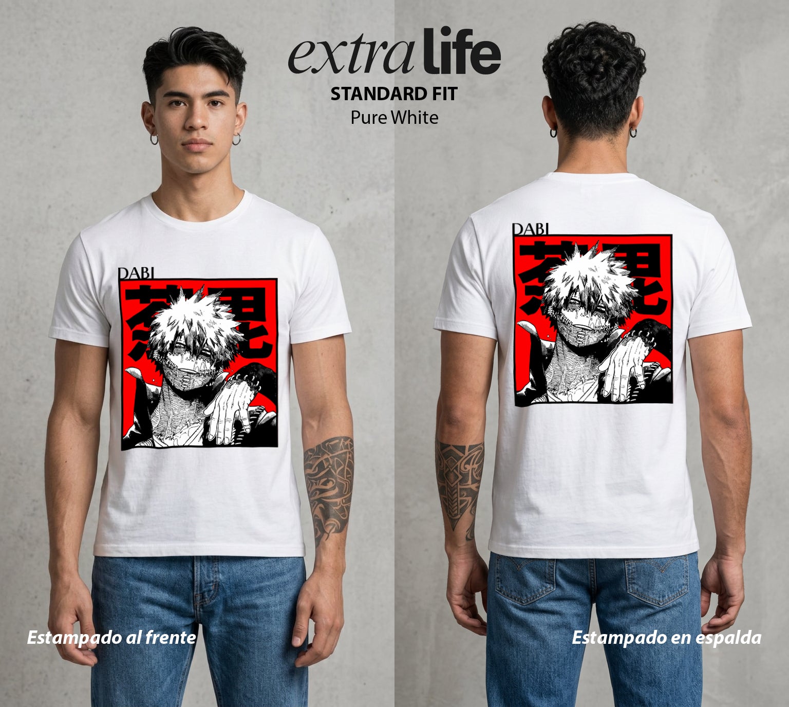 La Academia de Heroes | El Fuego del Clan #02482 - Playera Standard Fit | Pure White - Foto en modelo