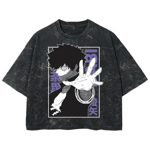 Playera streetwear premium de anime y gaming ExtraLife MX, corte boxy deluxe mineral wash heavyweight en color Acid Wash, moda urbana mexicana de culto.