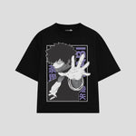 Playera streetwear premium de anime y gaming ExtraLife MX, corte boxy oversized drop shoulder heavyweight en color Deep Black y Off-White, moda urbana mexicana de culto.