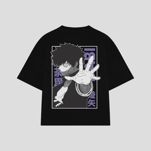 Playera streetwear premium de anime y gaming ExtraLife MX, corte boxy oversized drop shoulder heavyweight en color Deep Black y Off-White, moda urbana mexicana de culto.