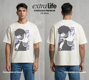 La Academia de Heroes | Las Llamas Azules #02483 - Playera Oversized Premium | Off White - Foto en modelo
