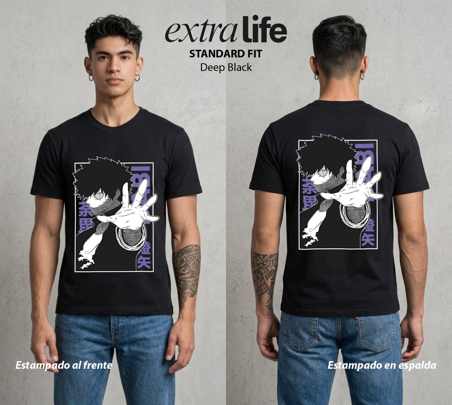 La Academia de Heroes | Las Llamas Azules #02483 - Playera Standard Fit | Deep Black - Foto en modelo