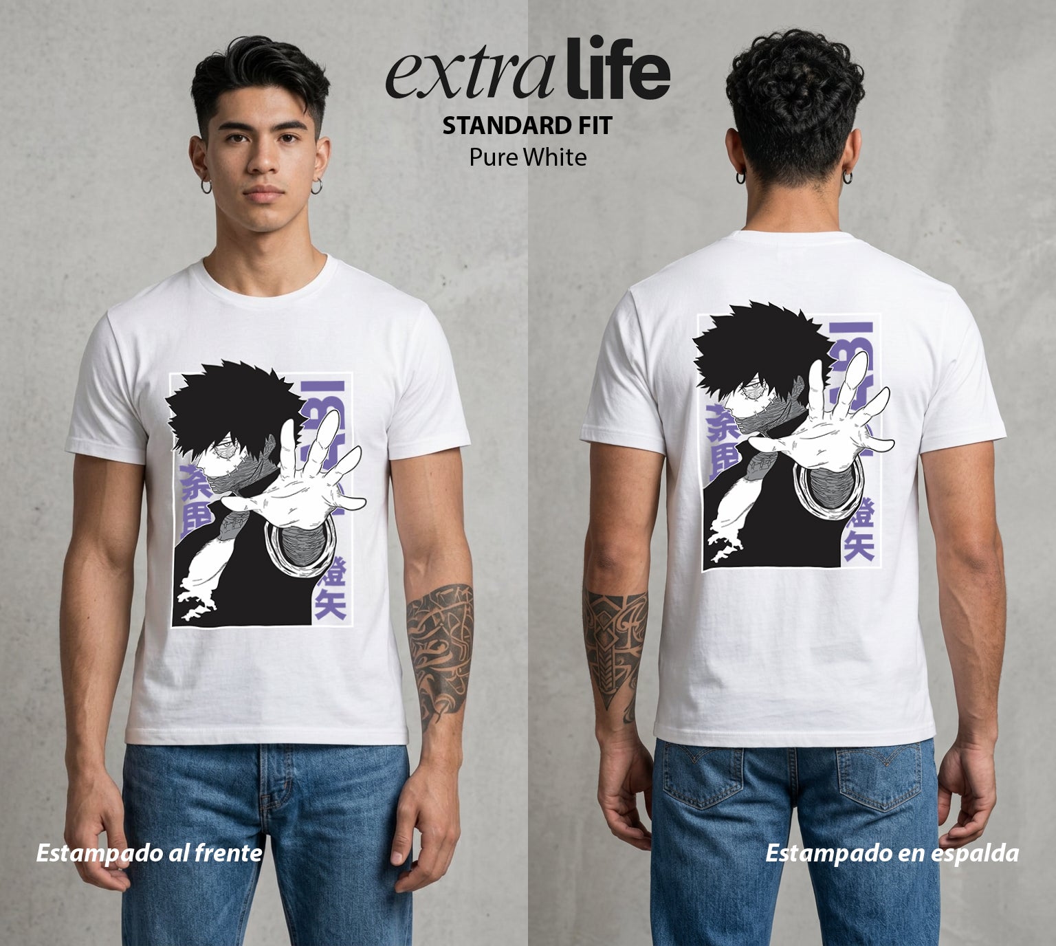 La Academia de Heroes | Las Llamas Azules #02483 - Playera Standard Fit | Pure White - Foto en modelo