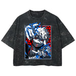 Playera streetwear premium de anime y gaming ExtraLife MX, corte boxy deluxe mineral wash heavyweight en color Acid Wash, moda urbana mexicana de culto.