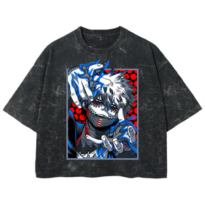 Playera streetwear premium de anime y gaming ExtraLife MX, corte boxy deluxe mineral wash heavyweight en color Acid Wash, moda urbana mexicana de culto.