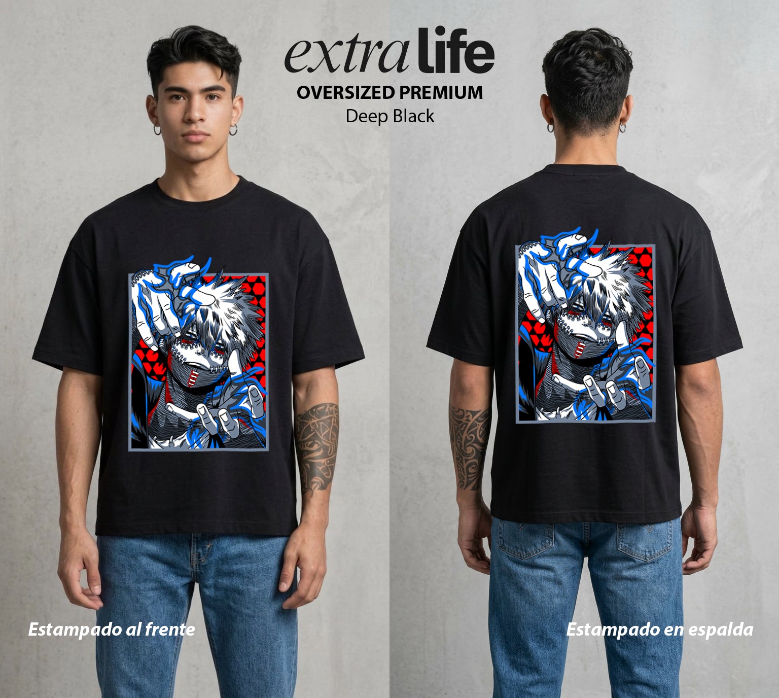 La Academia de Heroes | El Fuego del Clan #02484 - Playera Oversized Premium | Deep Black - Foto en modelo