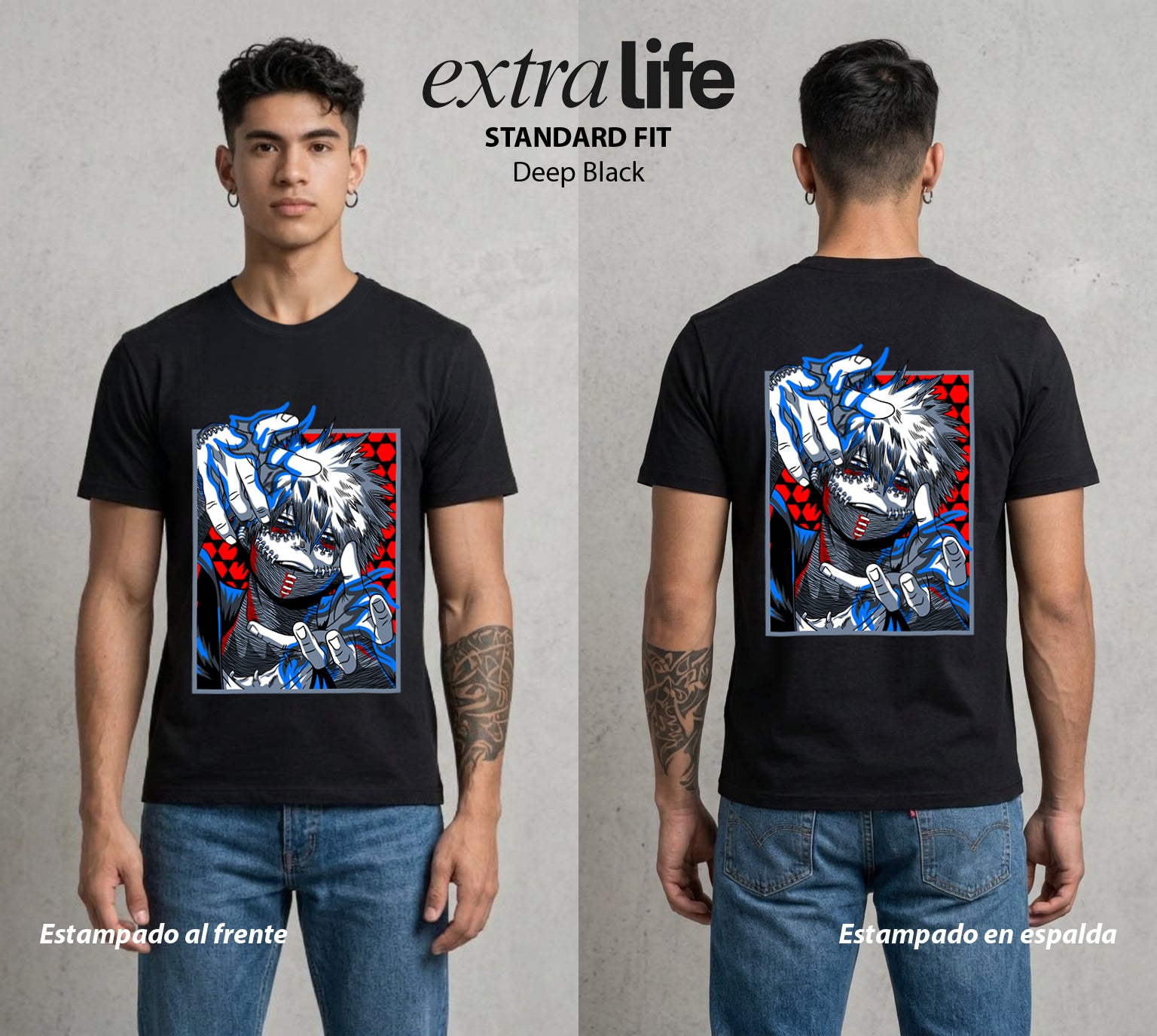 La Academia de Heroes | El Fuego del Clan #02484 - Playera Standard Fit | Deep Black - Foto en modelo