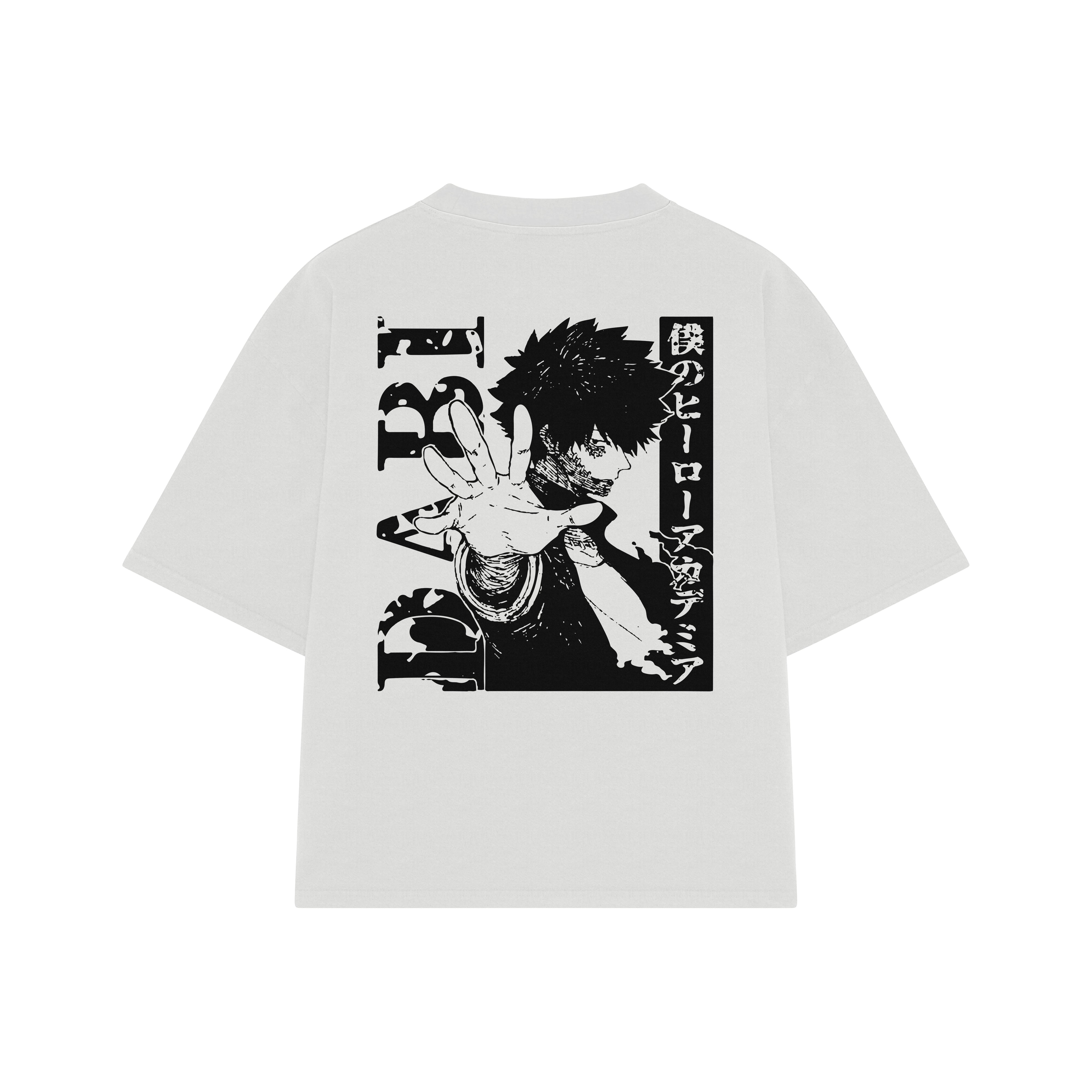 Playera streetwear premium de anime y gaming ExtraLife MX, corte boxy oversized drop shoulder heavyweight en color Deep Black y Off-White, moda urbana mexicana de culto.