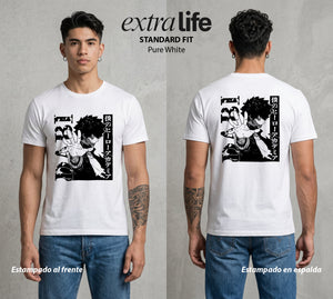 La Academia de Heroes | Las Llamas Azules #02485 - Playera Standard Fit | Pure White - Foto en modelo
