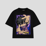 Playera streetwear premium de anime y gaming ExtraLife MX, corte boxy oversized drop shoulder heavyweight en color Deep Black y Off-White, moda urbana mexicana de culto.