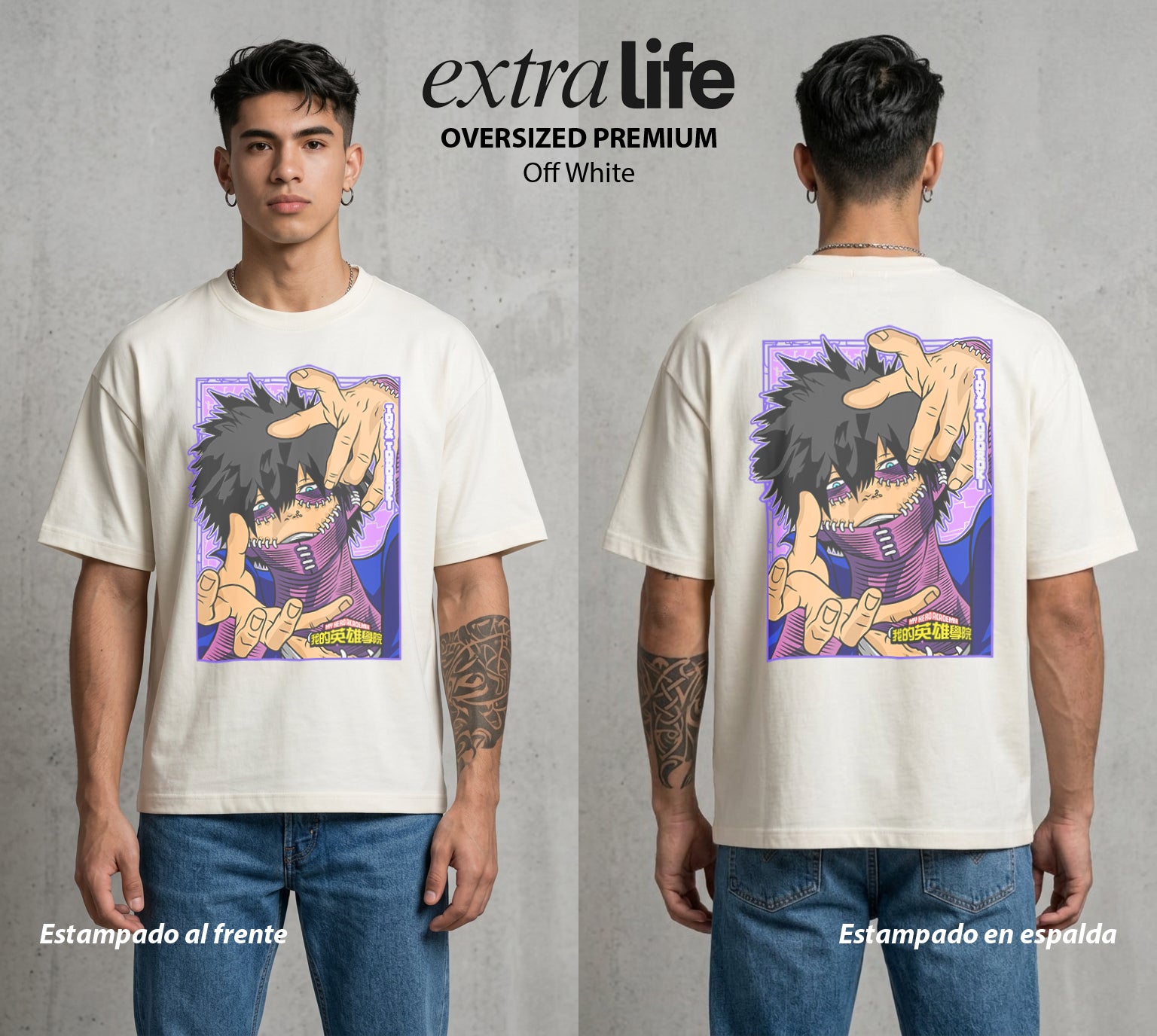 La Academia de Heroes | El Fuego del Clan #02486 - Playera Oversized Premium | Off White - Foto en modelo
