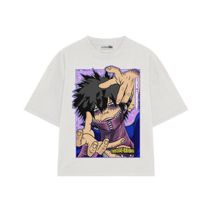 Playera streetwear premium de anime y gaming ExtraLife MX, corte boxy oversized drop shoulder heavyweight en color Deep Black y Off-White, moda urbana mexicana de culto.